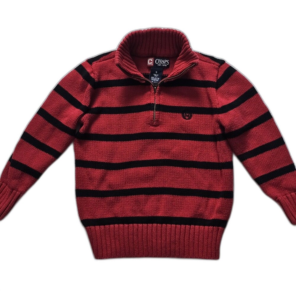 CHAPS BOYS 1/4 ZIP SWEATER RED NAVY 100% COTTON SIZE 5